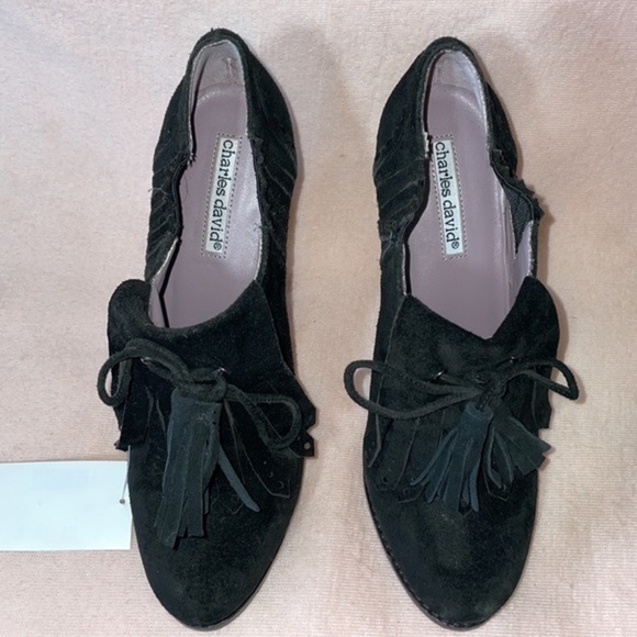 NWT Charles David Black Suede Tassel Fringe Block Heel Pumps Size 7 - Picture 8 of 12